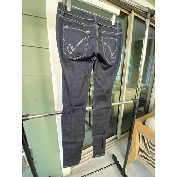 Vintage BEBE Y2K Dark Denim Blue Jeans Size 26 White Stitching Made in USA - Picture 1 of 5